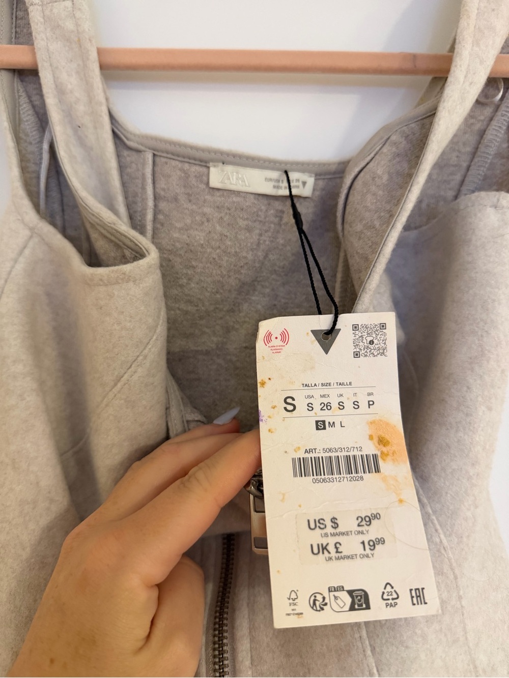 Zara Light Heather Beige Sleeveless Zip-Front Tank - Picture 2 of 2